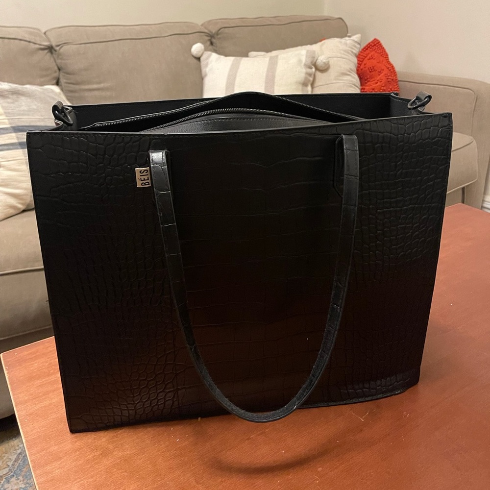 Beis Work Tote in Black Croc